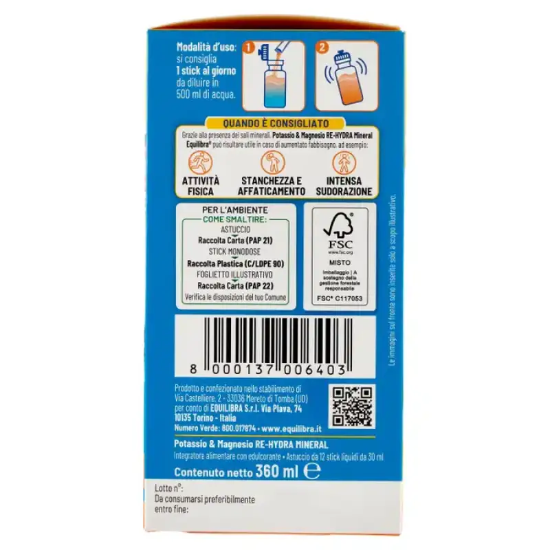 Equilibra Potasiu și Magneziu Re-Hydra Mineral 12 x 30 ml Bax 6 buc.